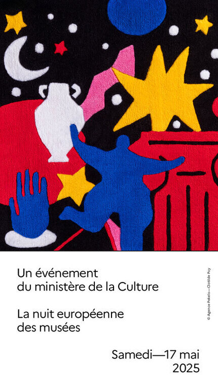 affiche de la nuit européenne des musées du 17 mai 2025 avec un visuel de l'agence Pekelo - Clotilde Puy