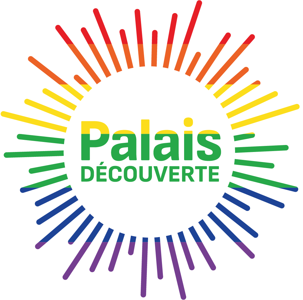 Accueil Palais de la découverte (logo aux couleurs de l'arc-en-ciel : Universcience s'engage en faveur de l'inclusion des personnes, quelles que soient leur orientation sexuelle et leur identité de genre)