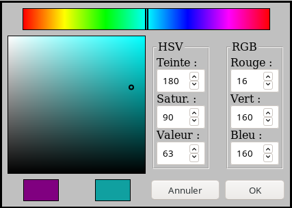 Capture d'écran du dialogue de sélection des couleurs.